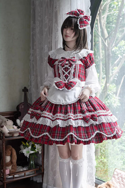 One-Piece Lolita Dress - Gingham Petal Bunny, Red, Sweet Style, Bow Detail, Ruffled - additional product view 13