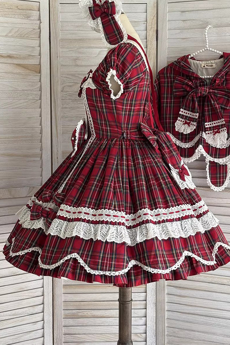 One-Piece Lolita Dress - Gingham Petal Bunny, Red, Sweet Style, Bow Detail, Ruffled - additional product view 16