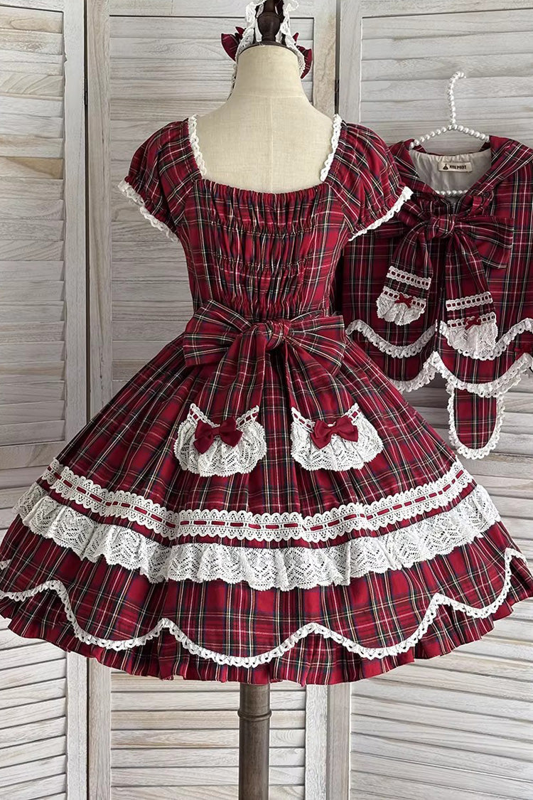 One-Piece Lolita Dress - Gingham Petal Bunny, Red, Sweet Style, Bow Detail, Ruffled - additional product view 17