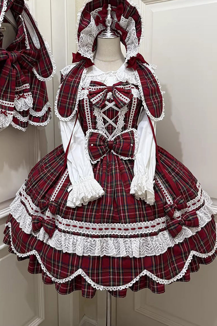 One-Piece Lolita Dress - Gingham Petal Bunny, Red, Sweet Style, Bow Detail, Ruffled - additional product view 18