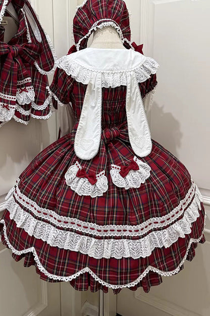 One-Piece Lolita Dress - Gingham Petal Bunny, Red, Sweet Style, Bow Detail, Ruffled - additional product view 19