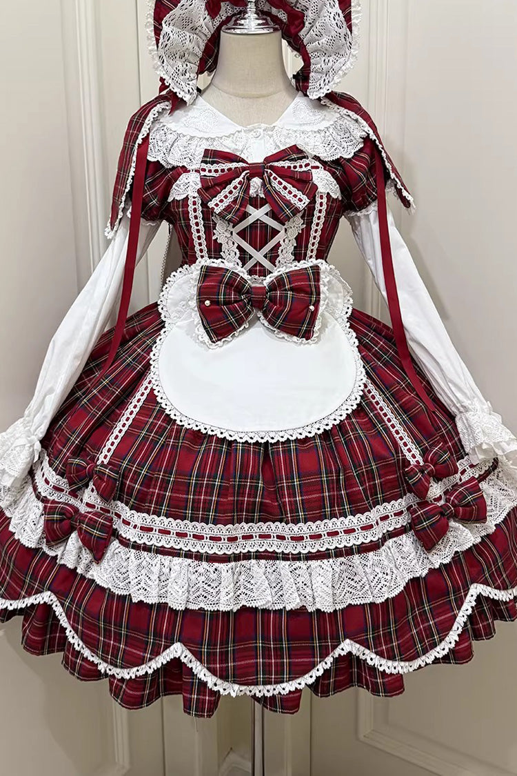 One-Piece Lolita Dress - Gingham Petal Bunny, Red, Sweet Style, Bow Detail, Ruffled - additional product view 20