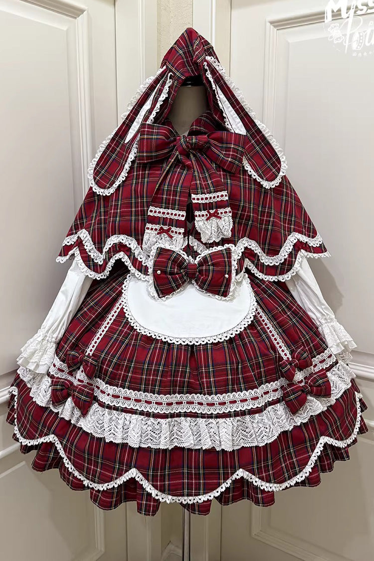 One-Piece Lolita Dress - Gingham Petal Bunny, Red, Sweet Style, Bow Detail, Ruffled - additional product view 21
