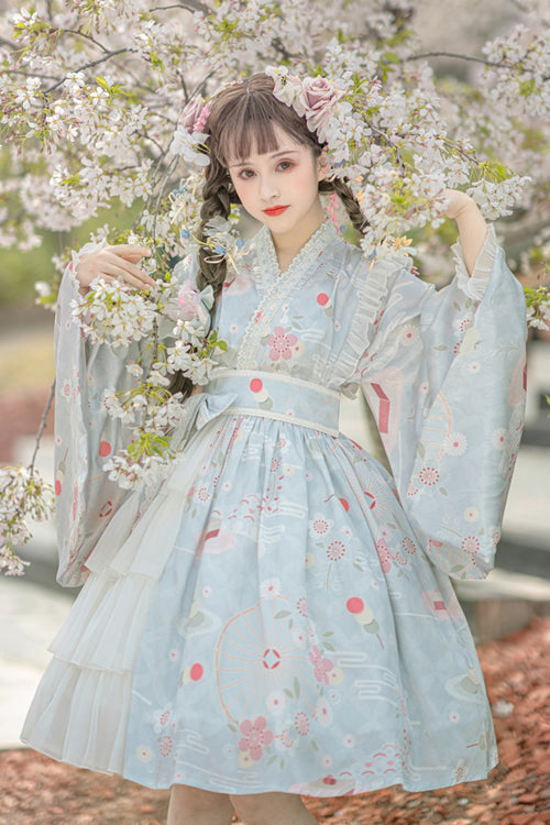 One-Piece Lolita Dress - Japanese Trumpet Sleeves, 2 Colors, Sweet Style, Lace Trim - additional product view 3