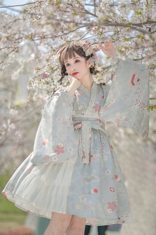 One-Piece Lolita Dress - Japanese Trumpet Sleeves, 2 Colors, Sweet Style, Lace Trim - additional product view 4