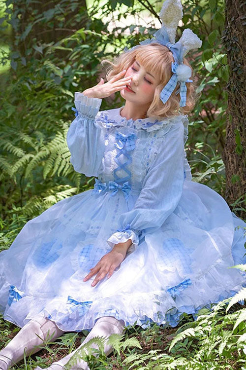 One-Piece Lolita Dress - Lapel Collar Bowknot Love, 2 Colors, Long Sleeves, Sweet Style - additional product view 4