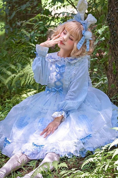 One-Piece Lolita Dress - Lapel Collar Bowknot Love, 2 Colors, Long Sleeves, Sweet Style - additional product view 4