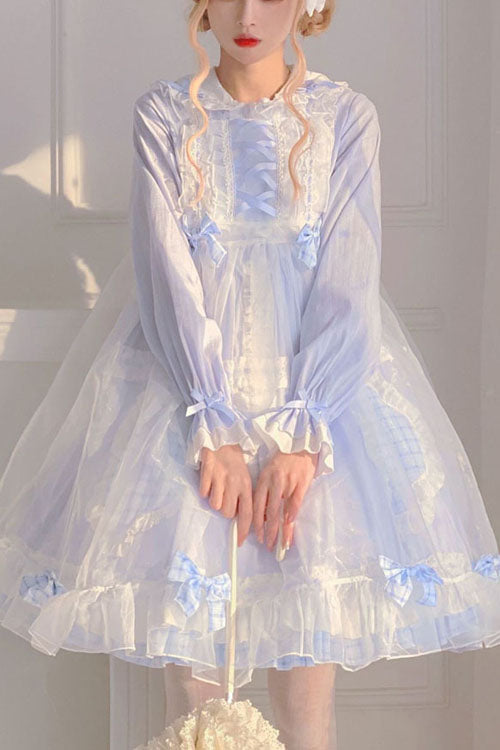One-Piece Lolita Dress - Lapel Collar Bowknot Love, 2 Colors, Long Sleeves, Sweet Style - main product image