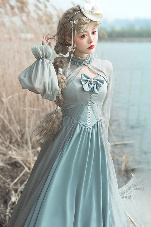One-Piece Lolita Dress - Light Green Elegant Mid High, Green, Classic Style - additional product view 3