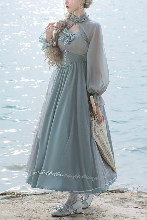 One-Piece Lolita Dress - Light Green Elegant Mid High, Green, Classic Style - main product image