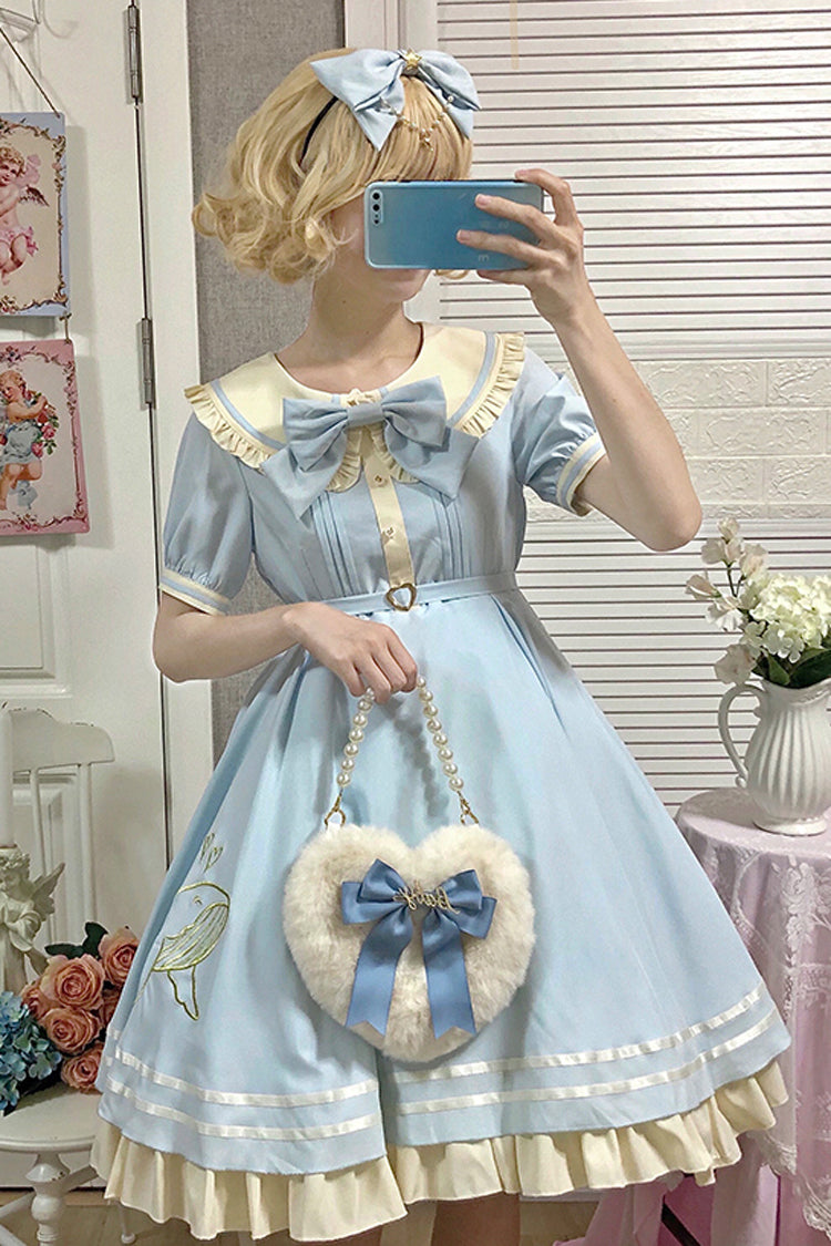 One-Piece Lolita Dress - Little Sea Whale Navy Sailor, 3 Colors, Bow Detail, Sweet Style - additional product view 10