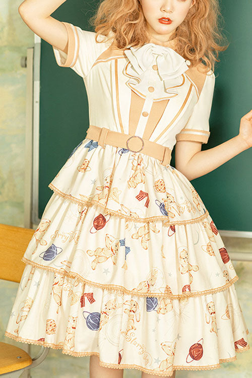 One-Piece Lolita Dress - Multi-color Bunny Astronaut, Multi-Color, Sweet Style, Printed - main product image