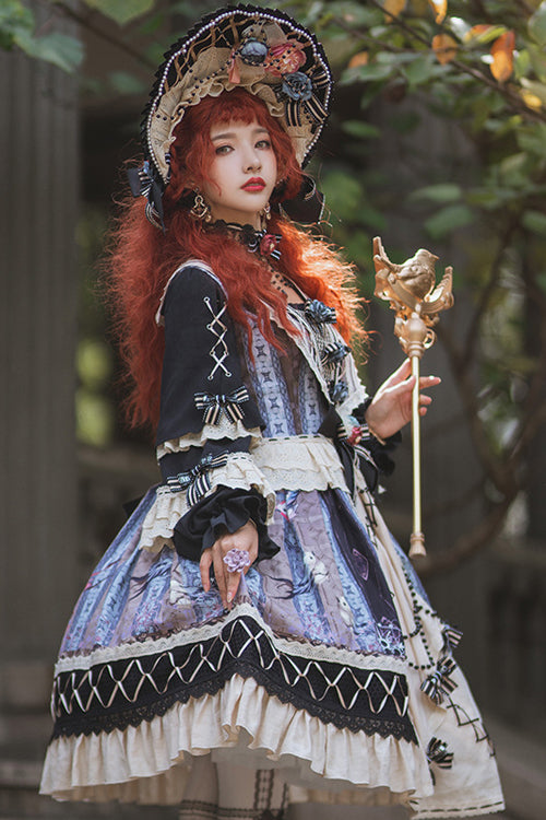 One-Piece Lolita Dress - Multi-Color, Classic Style, Ruffled, Printed - additional product view 3