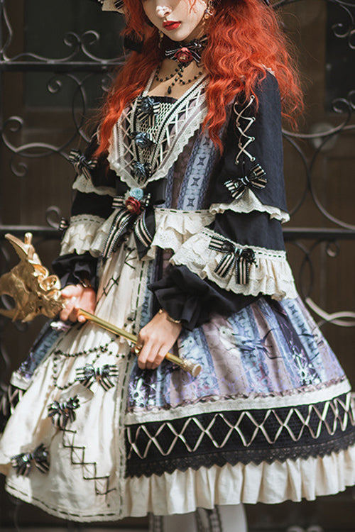 One-Piece Lolita Dress - Multi-Color, Classic Style, Ruffled, Printed - main product image