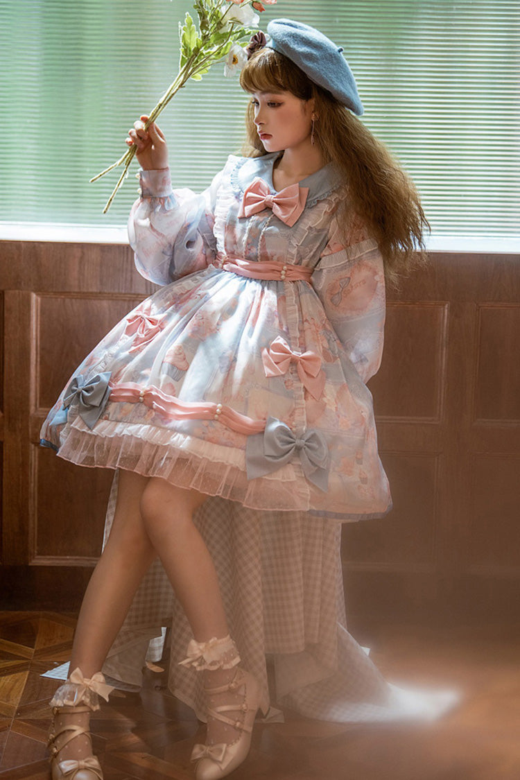 One-Piece Lolita Dress - Pink/blue Doll Collar, 2 Colors, High Waist, Sweet Style, Printed - additional product view 2
