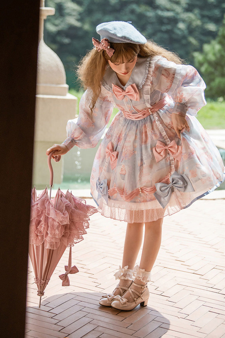 One-Piece Lolita Dress - Pink/blue Doll Collar, 2 Colors, High Waist, Sweet Style, Printed - additional product view 4