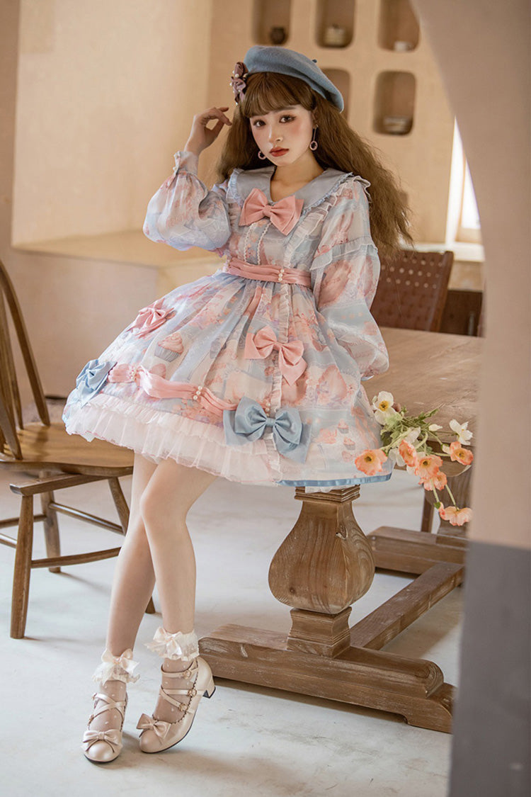One-Piece Lolita Dress - Pink/blue Doll Collar, 2 Colors, High Waist, Sweet Style, Printed - additional product view 5
