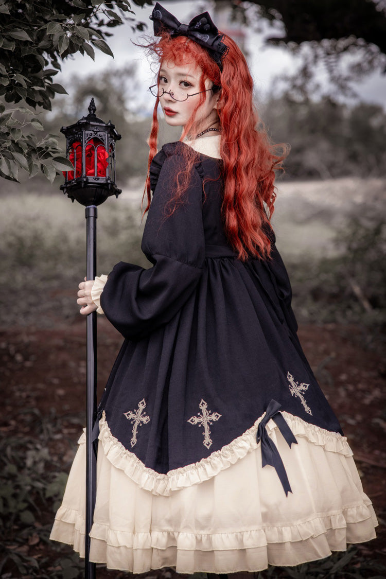 One-Piece Lolita Dress - Retro Doll Collar Chest, 2 Colors, Gothic Style, Bow Detail - additional product view 2