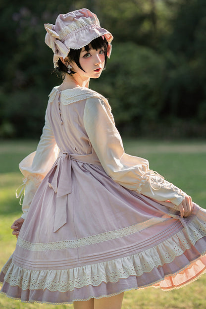 One-Piece Lolita Dress - Retro Doll Collar Sleeved, 2 Colors, Ruffled, Sweet Style - additional product view 2