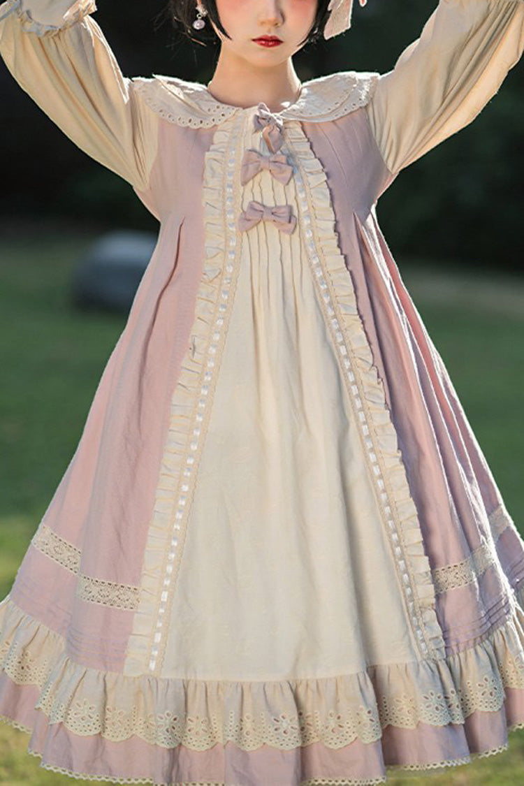 One-Piece Lolita Dress - Retro Doll Collar Sleeved, 2 Colors, Ruffled, Sweet Style - main product image