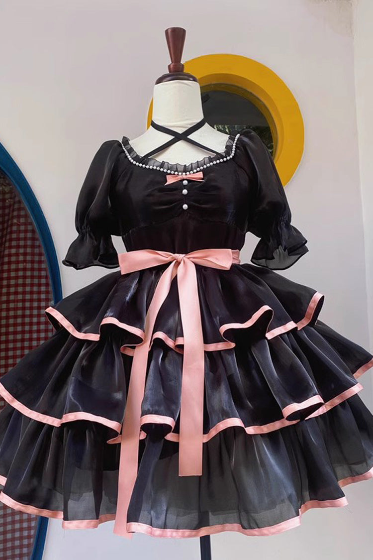 One-Piece Lolita Dress - Rose Contrast Color Large Swing, 3 Colors, Layered, Gothic Style - main product image