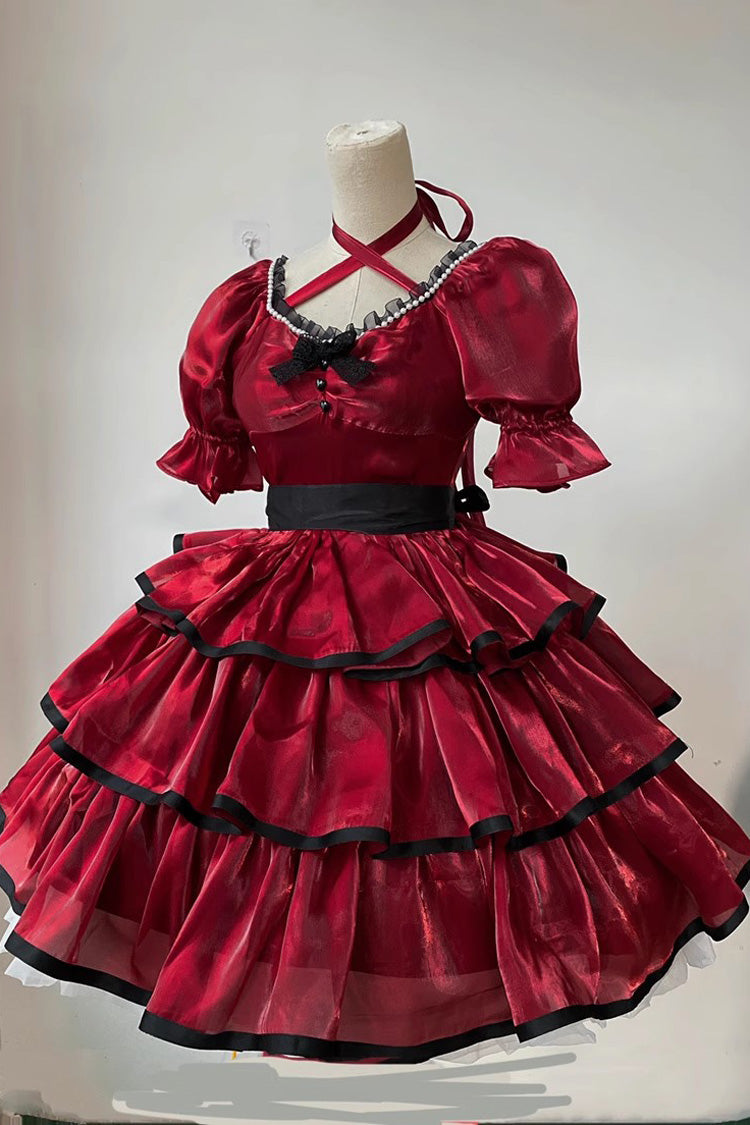 One-Piece Lolita Dress - Rose Contrast Color Large Swing, 3 Colors, Layered, Gothic Style - S Red / M Red / L Red option