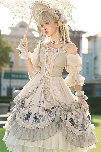 One-Piece Lolita Dress - Rose Maiden Hanayome Multi-layer, White, Ruffled, Classic Style - additional product view 2