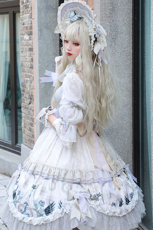 One-Piece Lolita Dress - Rose Maiden Hanayome Multi-layer, White, Ruffled, Classic Style - additional product view 4