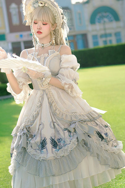 One-Piece Lolita Dress - Rose Maiden Hanayome Multi-layer, White, Ruffled, Classic Style - additional product view 5