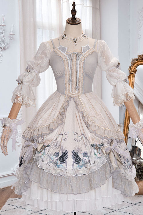One-Piece Lolita Dress - Rose Maiden Hanayome Multi-layer, White, Ruffled, Classic Style - main product image