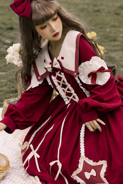 One-Piece Lolita Dress - Round Collar Chiffon, 2 Colors, High Waist, Sweet Style, Ruffled - additional product view 4