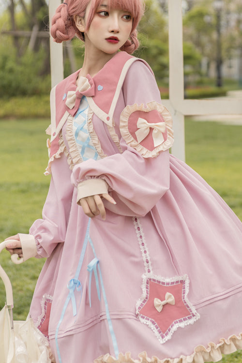 One-Piece Lolita Dress - Round Collar Chiffon, 2 Colors, High Waist, Sweet Style, Ruffled - additional product view 5