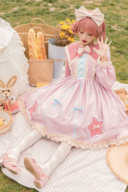 One-Piece Lolita Dress - Round Collar Chiffon, 2 Colors, High Waist, Sweet Style, Ruffled - additional product view 6