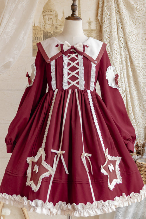 One-Piece Lolita Dress - Round Collar Chiffon, 2 Colors, High Waist, Sweet Style, Ruffled - additional product view 7