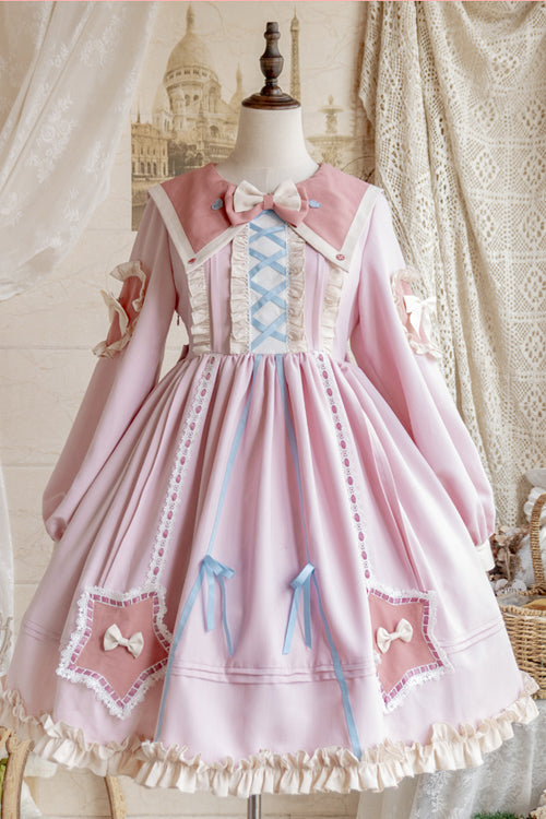 One-Piece Lolita Dress - Round Collar Chiffon, 2 Colors, High Waist, Sweet Style, Ruffled - additional product view 8
