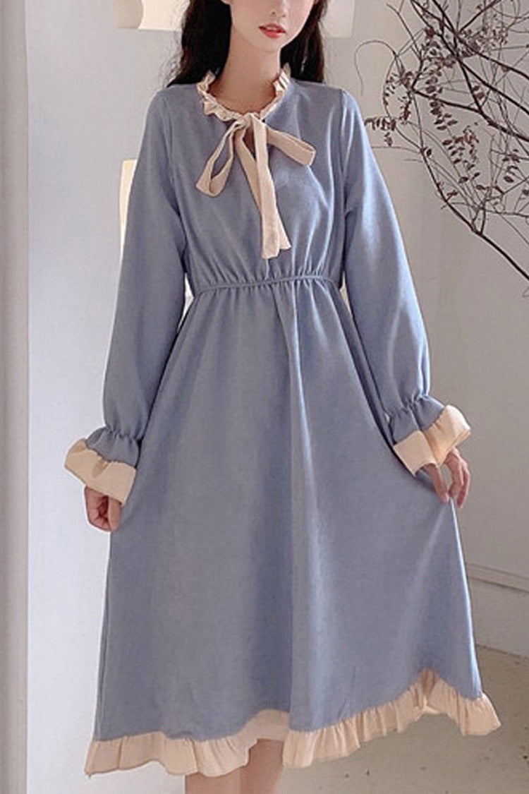One-Piece Lolita Dress - Round Collar Ruffle Lace, 3 Colors, Ruffled, Sweet Style - One Size grey option