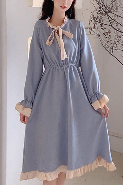 One-Piece Lolita Dress - Round Collar Ruffle Lace, 3 Colors, Ruffled, Sweet Style - One Size grey option
