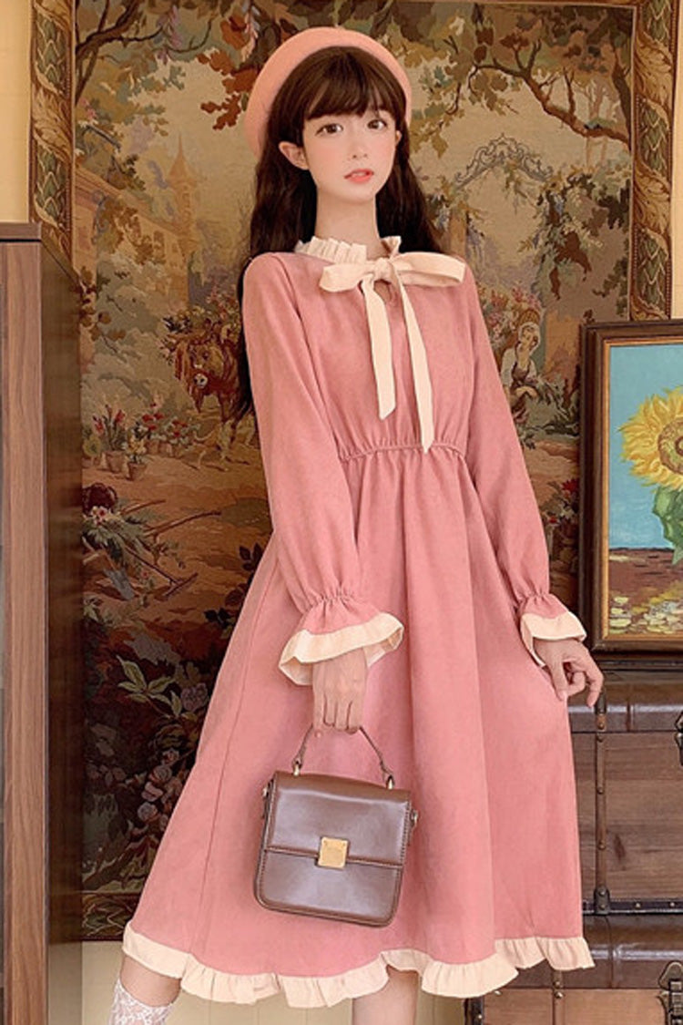 One-Piece Lolita Dress - Round Collar Ruffle Lace, 3 Colors, Ruffled, Sweet Style - One Size pink option