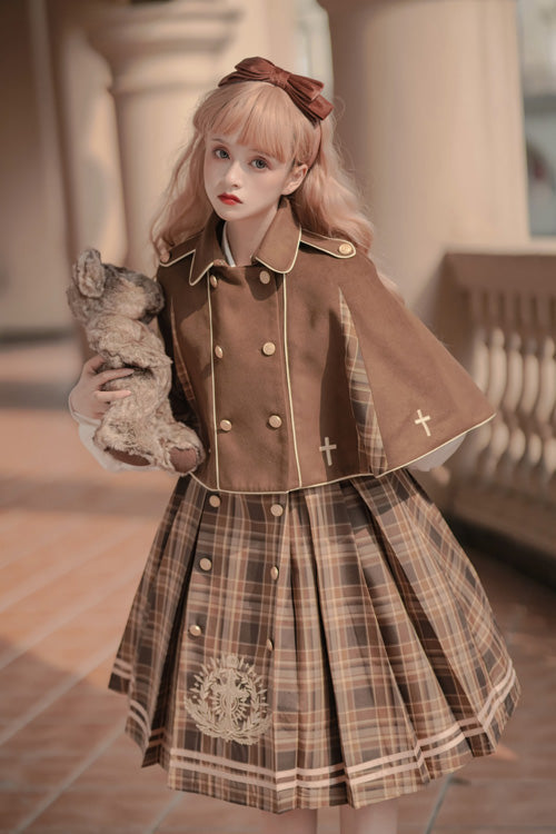 One-Piece Lolita Dress - Royal Detective Stripe Print, Brown, Striped, Printed - additional product view 2