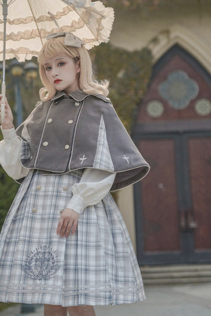 One-Piece Lolita Dress - Royal Detective Stripe Print, Gray, Striped, Long Sleeves - additional product view 2