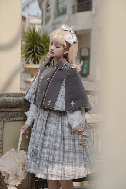 One-Piece Lolita Dress - Royal Detective Stripe Print, Gray, Striped, Long Sleeves - additional product view 3
