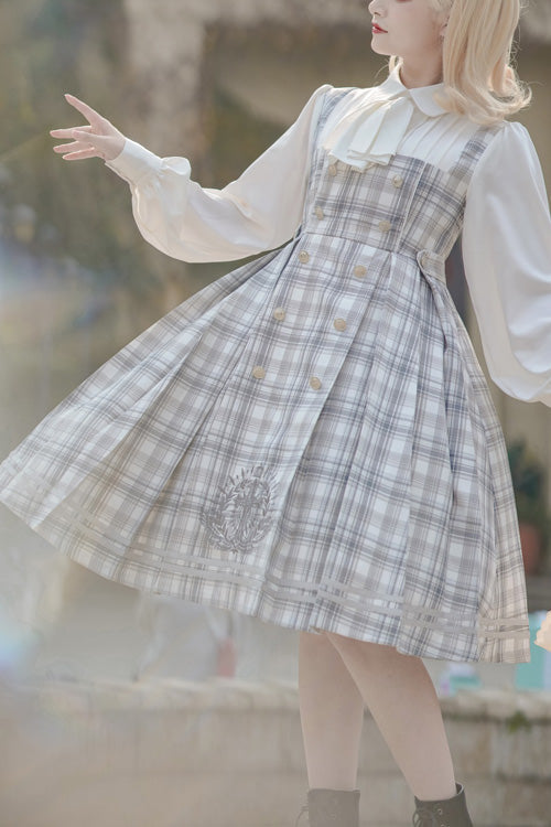 One-Piece Lolita Dress - Royal Detective Stripe Print, Gray, Striped, Long Sleeves - main product image