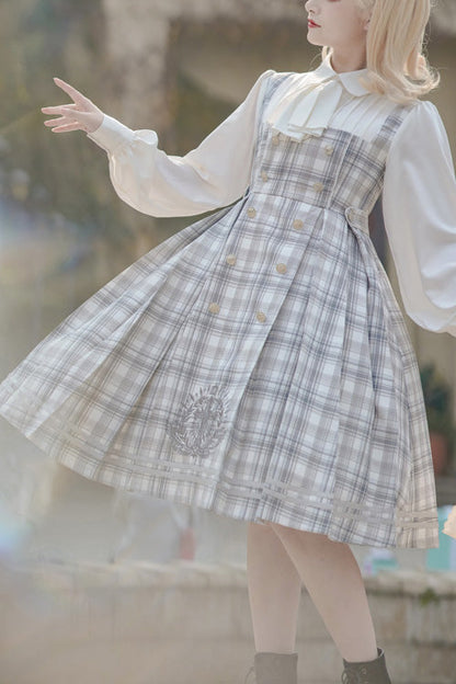 One-Piece Lolita Dress - Royal Detective Stripe Print, Gray, Striped, Long Sleeves - main product image