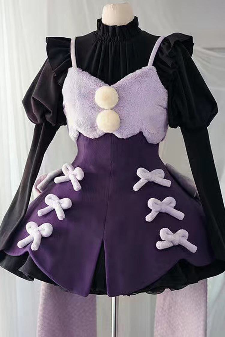 One-Piece Lolita Dress - Stand Up Collar, 4 Colors, High Waist, Long Sleeves, Sweet Style - XS Purple / S Purple / M Purple option