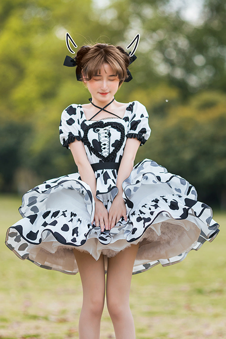 One-Piece Lolita Dress - White/black Halter Neck Puff, 2 Colors, Puff Sleeves, Sweet Style - additional product view 2