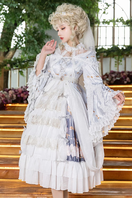 One-Piece Lolita Dress - White/purple Hanayome Cardigan, 2 Colors, High Waist, Sweet Style - additional product view 3
