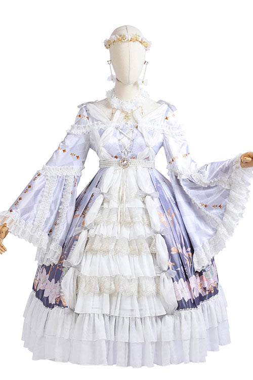 One-Piece Lolita Dress - White/purple Hanayome Cardigan, 2 Colors, High Waist, Sweet Style - additional product view 5