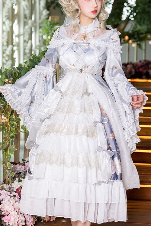 One-Piece Lolita Dress - White/purple Hanayome Cardigan, 2 Colors, High Waist, Sweet Style - main product image