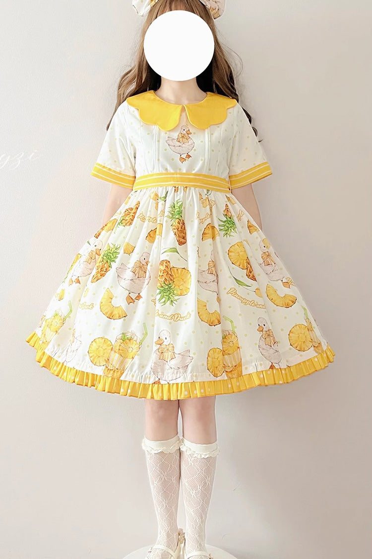 One-Piece Lolita Dress - White/yellow, 2 Colors, Printed, Sweet Style, Bow Detail - additional product view 2