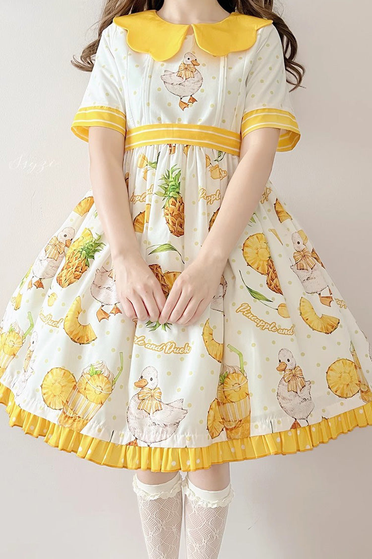 One-Piece Lolita Dress - White/yellow, 2 Colors, Printed, Sweet Style, Bow Detail - additional product view 3